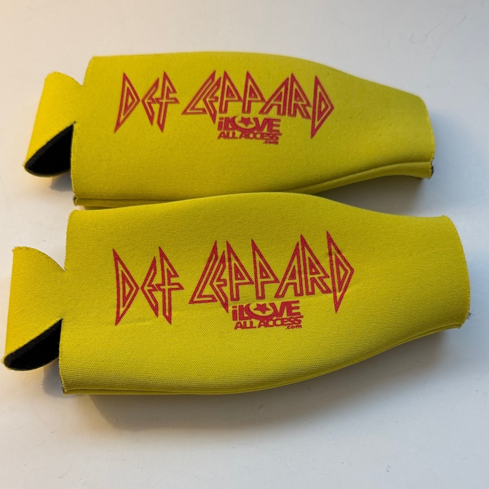Def Leppard Yellow 2 bottle Koozies Pair with Red Logo